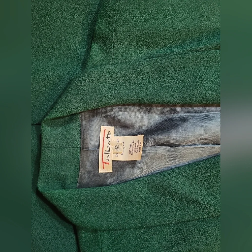 Talbots Vintage 100% Wool Green Double-Breasted Trench Coat Sizr Medium